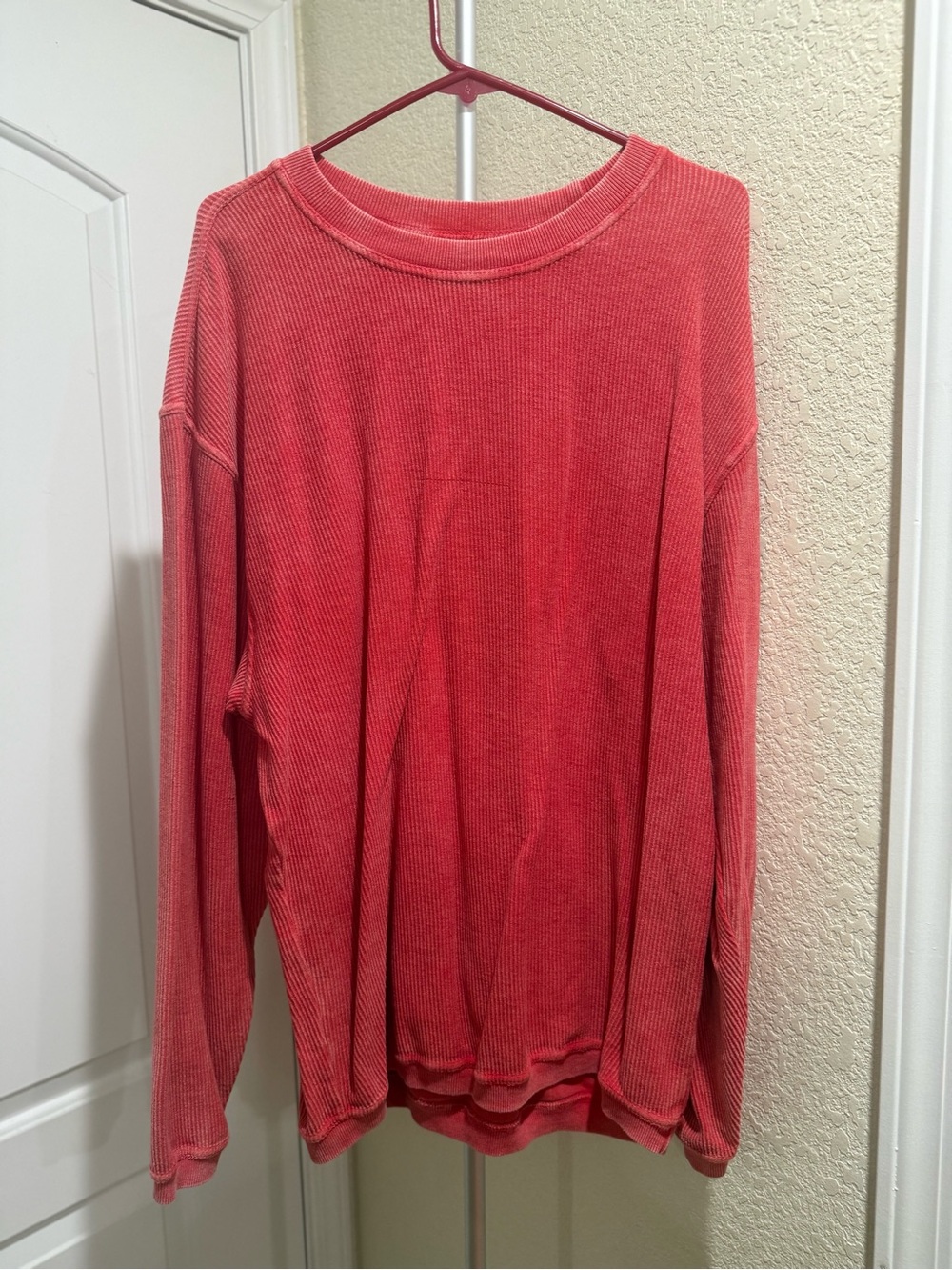 Women's Red Ribbed Crewneck Pullover Sweater